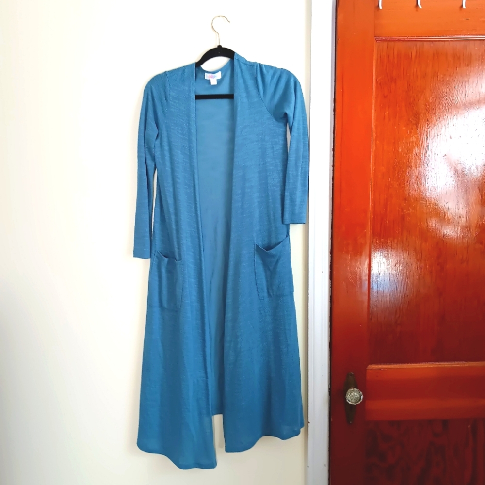 LuLaRoe Size XS long cardigan, blue
